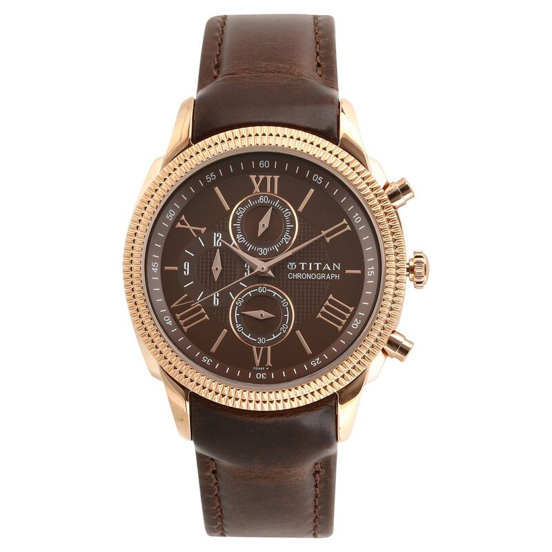 Titan Chrono Classic Brown Dial Chronograph Leather Strap watch for Men
