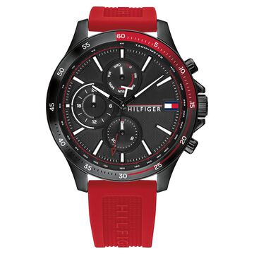 Tommy Hilfiger Quartz Multifunction Black Dial Silicone Strap Watch for Men