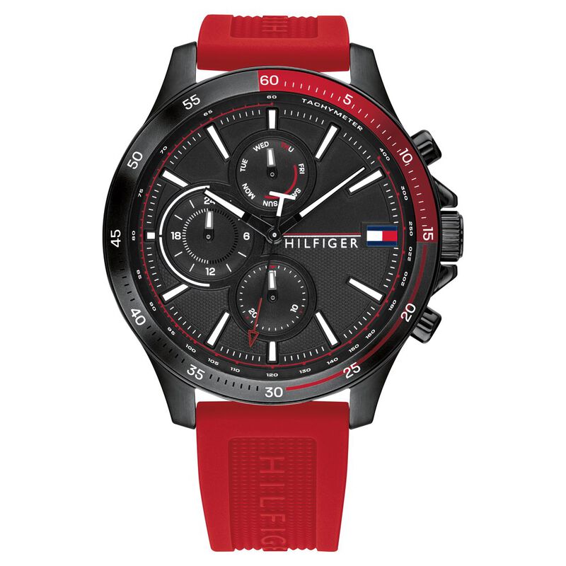 Tommy Hilfiger Quartz Multifunction Black Dial Silicone Strap Watch for Men