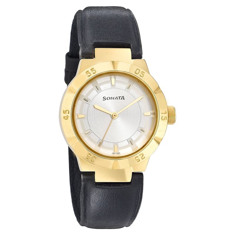 Sonata Quartz Analog Silver Dial Leather Strap Watch for Men