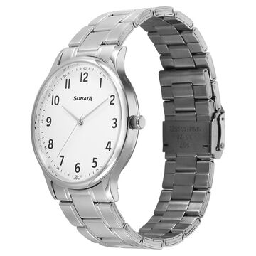 Sonata Aspire Quartz Analog White Dial Stainless Steel Strap Watch For Men