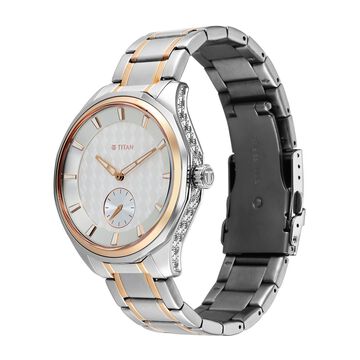 Titan Regalia Opulent Offset Second Hand White Dial Rose Gold Bimetal Strap Watch For Men