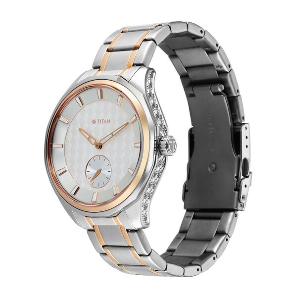 Titan Regalia Opulent Offset Second Hand White Dial Rose Gold Bimetal Strap Watch For Men - image number 4