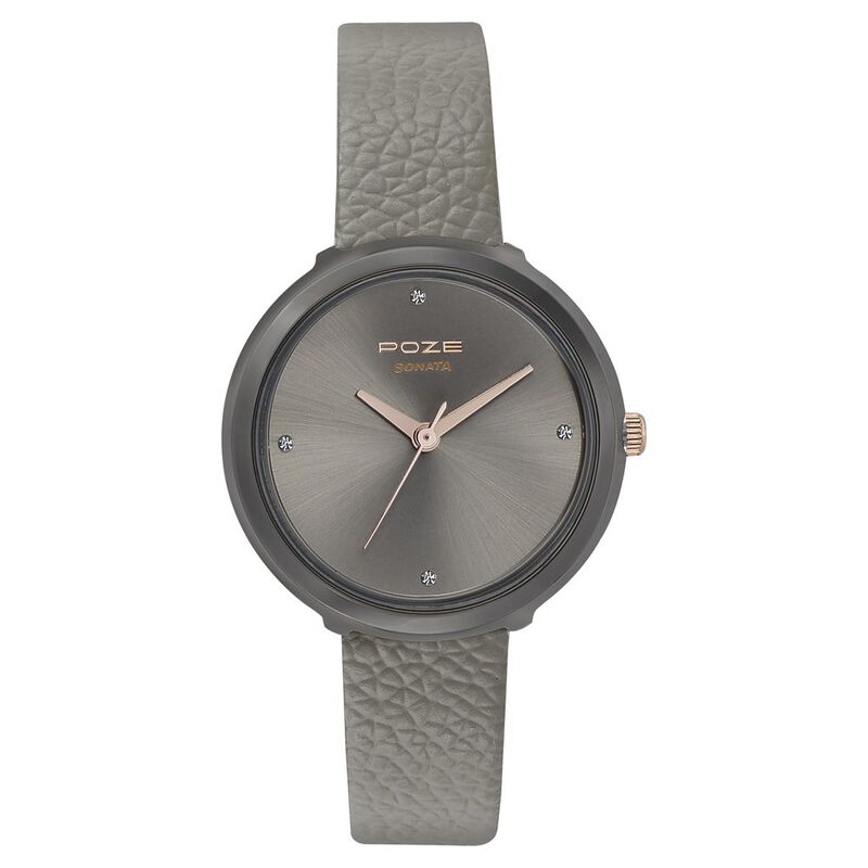 Poze by Sonata Quartz Analog Grey Dial Leather Strap Watch for Women