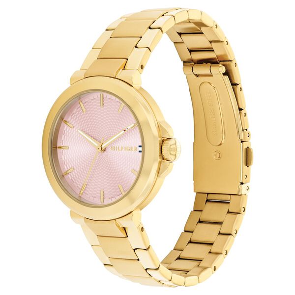 Tommy Hilfiger Quartz Analog Pink Dial Golden Stainless Steel Strap Watch For Women - image number 1