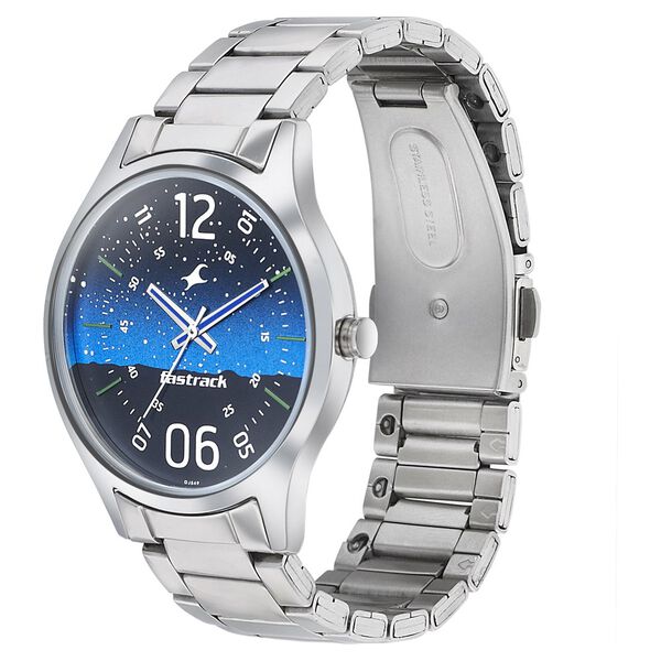 Fastrack Space Rover Quartz Analog Blue Dial Stainless Steel Strap Watch for Guys - image number 2