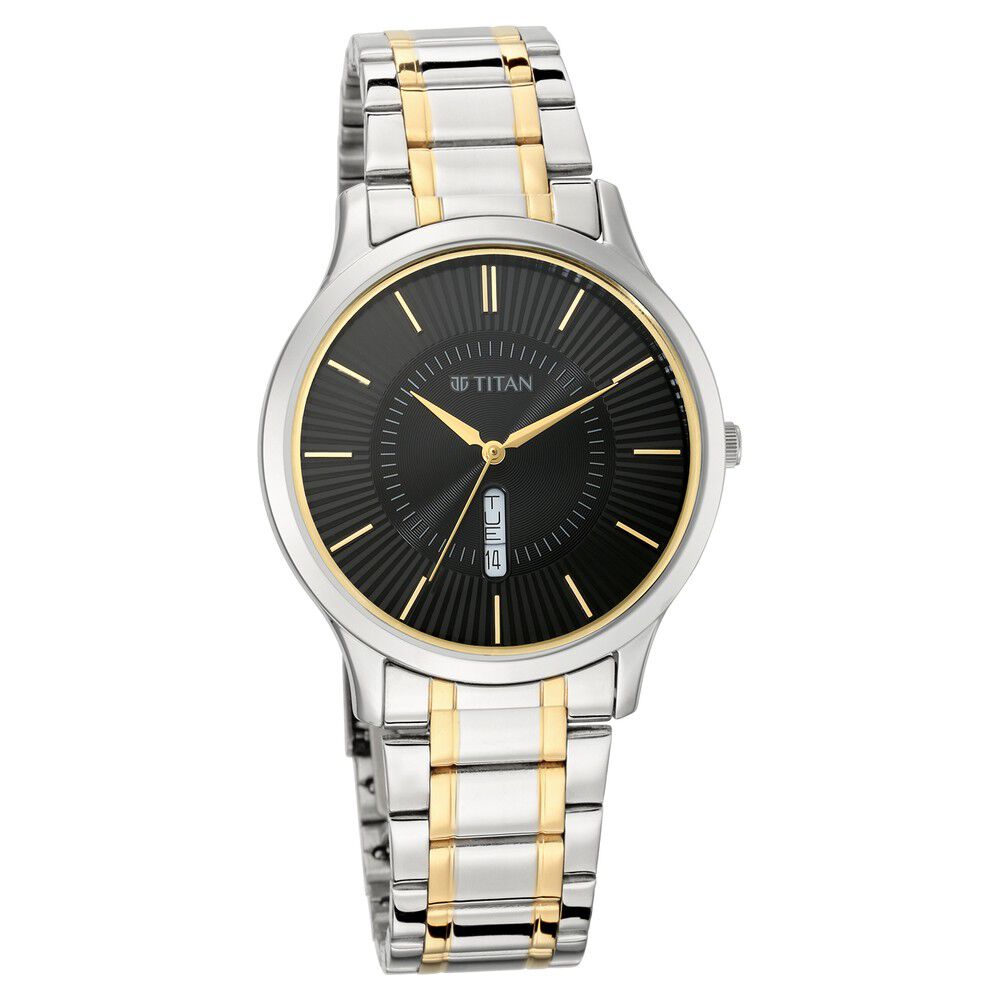Buy Online Titan Quartz Analog with Day and Date Black Dial Metal Strap Watch for Men ns1845bm01 Titan