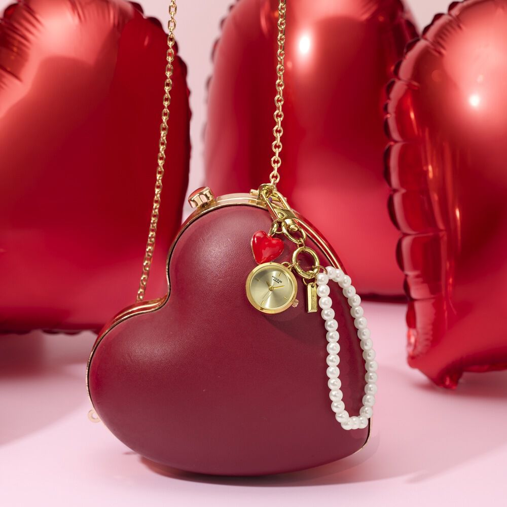 Buy Online Poze By Sonata Quartz Analog Golden Dial Bag Charm