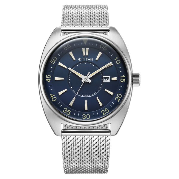 Titan Tonneau Analog with Date and Blue Dial Mesh Stainless Steel Strap Watch for Men - image number 0