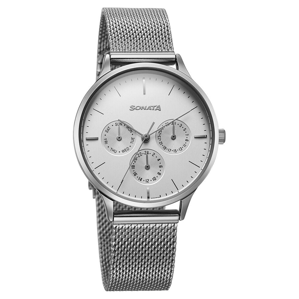 Sonata Festive Quartz Multifunction Silver Dial Metal Strap Watch For Women-picture-14