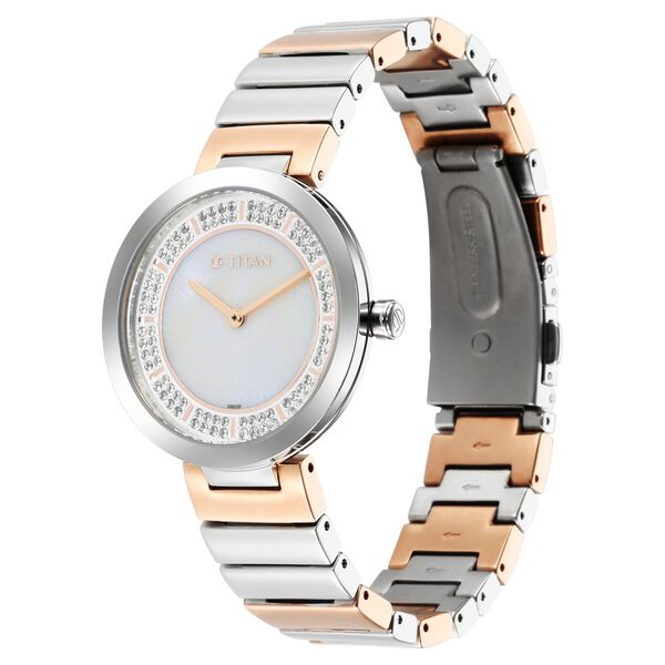 Titan Purple Unending Beauty Mother Of Pearl Analog Stainless Steel Strap watch for Women - image number 2