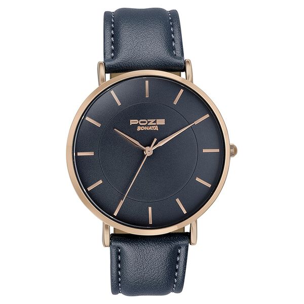 Sonata Poze Quartz Analog Blue Dial Blue Leather Strap Watch For Men - image number 1