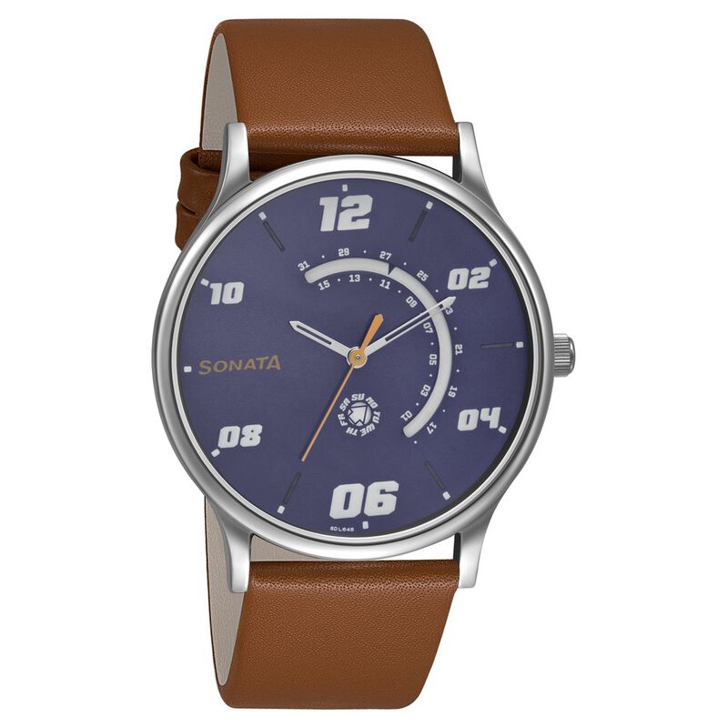 Sonata RPM Quartz Analog with Day and Date Blue Dial Leather Strap Watch for Men - image number 0