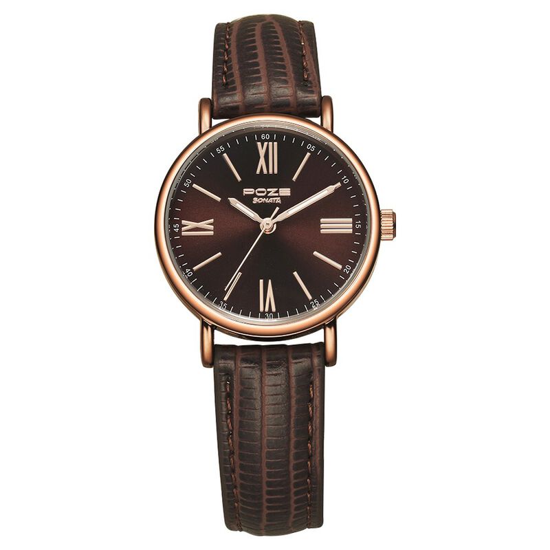 Poze by Sonata Quartz Analog Brown Dial PU Leather Strap Watch for Women