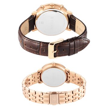 Titan Bandhan Quartz Analog with Date Brown Leather and Stainless Steel Strap for Couple