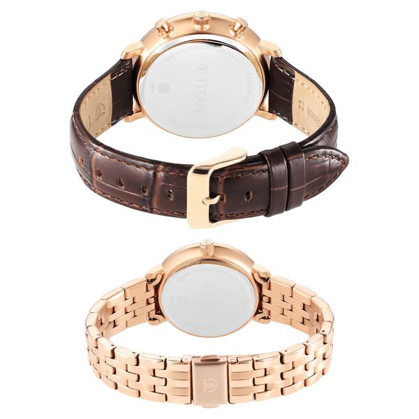 Titan Bandhan Quartz Analog with Date Brown Leather and Stainless Steel Strap for Couple - image number 4