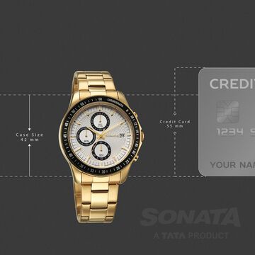 Sonata Chronos Quartz Analog with Date Silver Dial Golden Colour Stainless Steel Strap Watch For Men