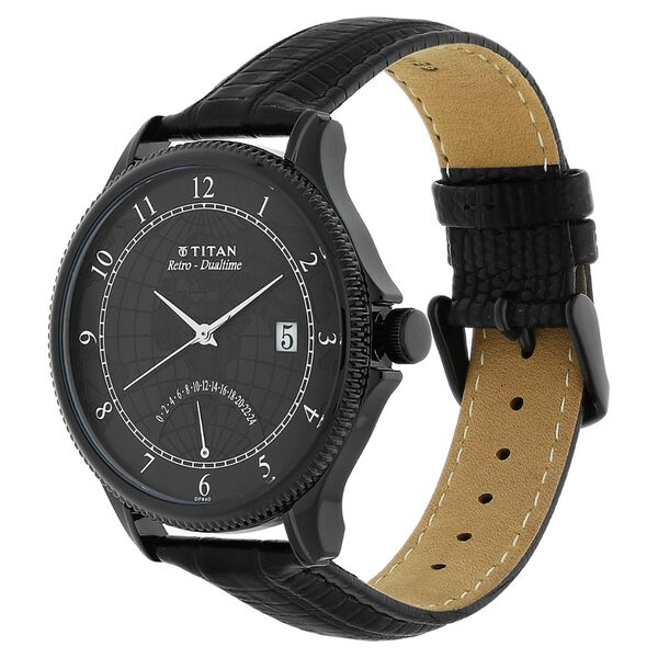 Titan Globe Trotter Black Dial Dual Time Leather Strap watch for Men - image number 1