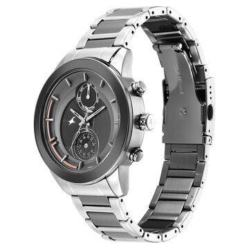 Fastrack Cerame - Oceanyx Quartz Analog with Day and Date Grey Dial Two Toned Strap Watch For Guys