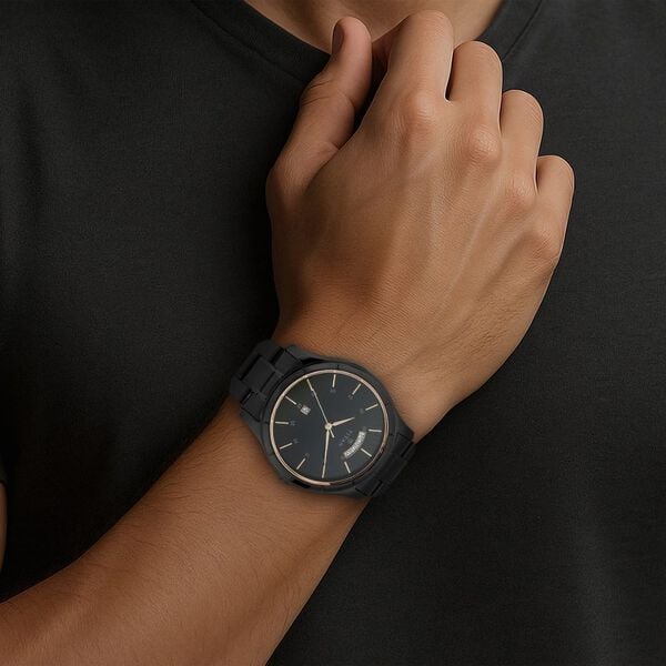 Buy Online Titan Quartz Analog with Day and Date Black Dial Black - Main Image