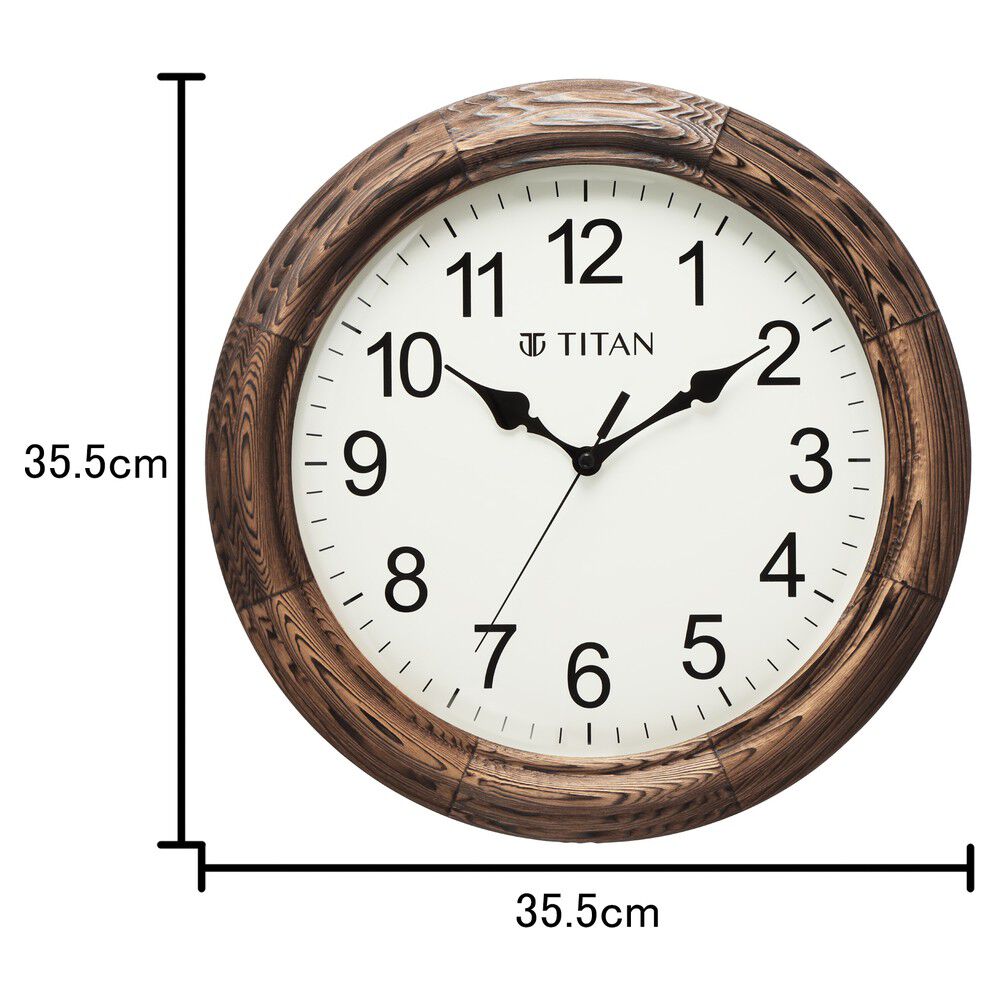 Buy Online Titan Wooden Wall Clock with flame treated case White Dial Silent Sweep Technology 35.5 cm x 35.5 cm Medium nsw0051wa01 Titan
