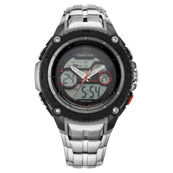 Fastrack Deux Machina Quartz Analog Digital Red Dial Stainless Steel Strap Watch for Guys - image number 1