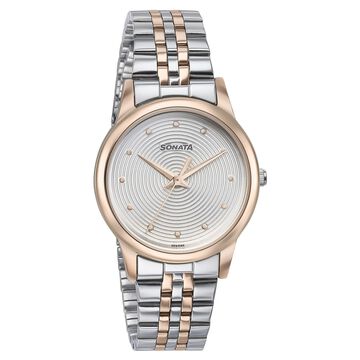 Sonata Glam Gold Quartz Analog Silver Dial Stainless Steel Strap Watch For Women