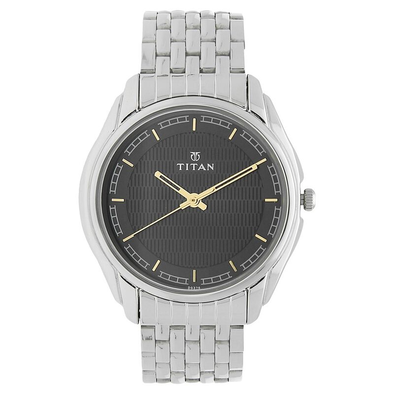Titan Quartz Analog Black Dial Stainless Steel Strap Watch for Men
