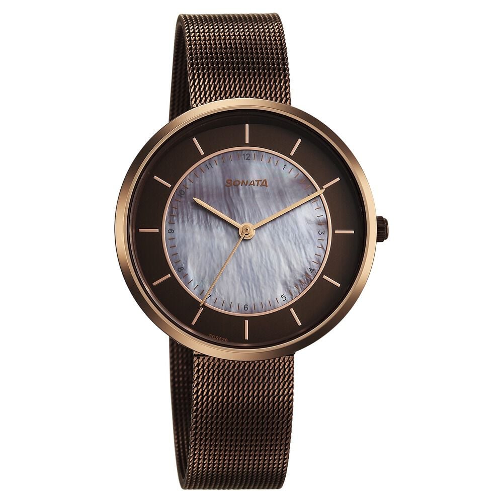 Sonata Modern Edit Quartz Analog Brown Dial Stainless Steel Strap Watch For Women-picture-30