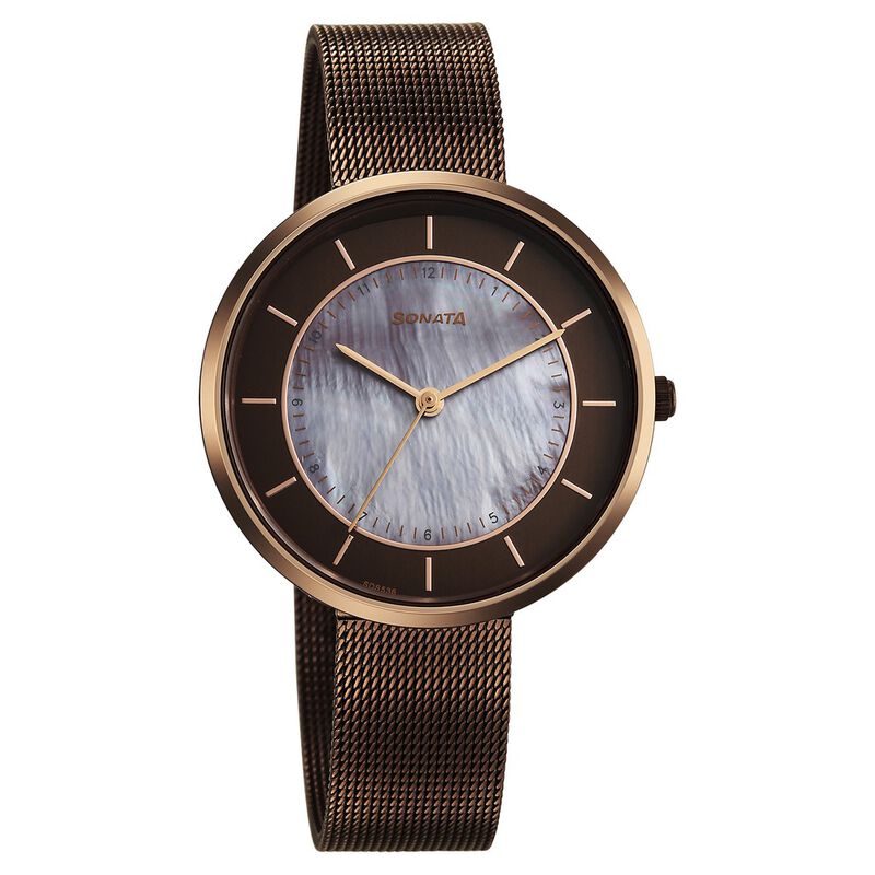 Sonata Modern Edit Quartz Analog Brown Dial Stainless Steel Strap Watch For Women