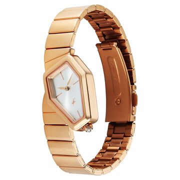 Fastrack Wild Quartz Analog Silver Dial Rose Gold Stainless Steel Strap Watch For Girls