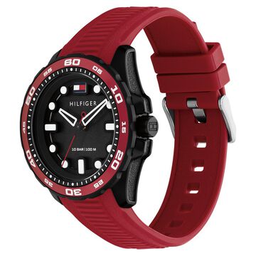 Tommy Hilfiger Quartz Analog Black Dial Red Silicone Strap Watch For Men