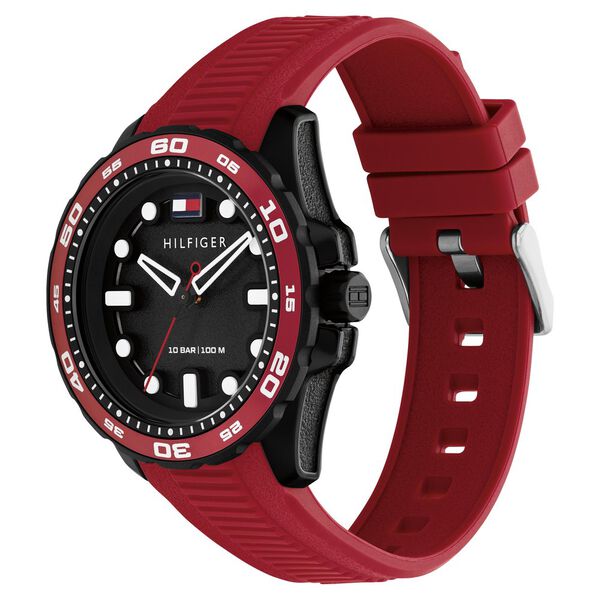 Tommy Hilfiger Quartz Analog Black Dial Red Silicone Strap Watch For Men - image number 1