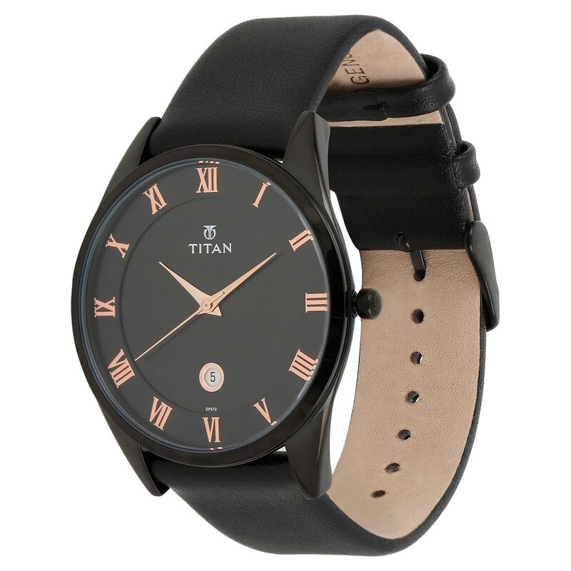 Titan Quartz Analog with Date Black Dial Leather Strap Watch for Men - image number 1