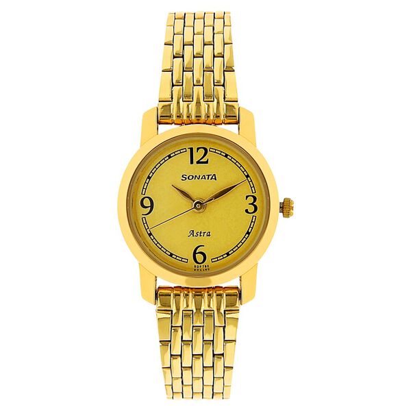 Sonata Quartz Analog Champagne Dial Stainless Steel Strap Watch for Women - image number 0