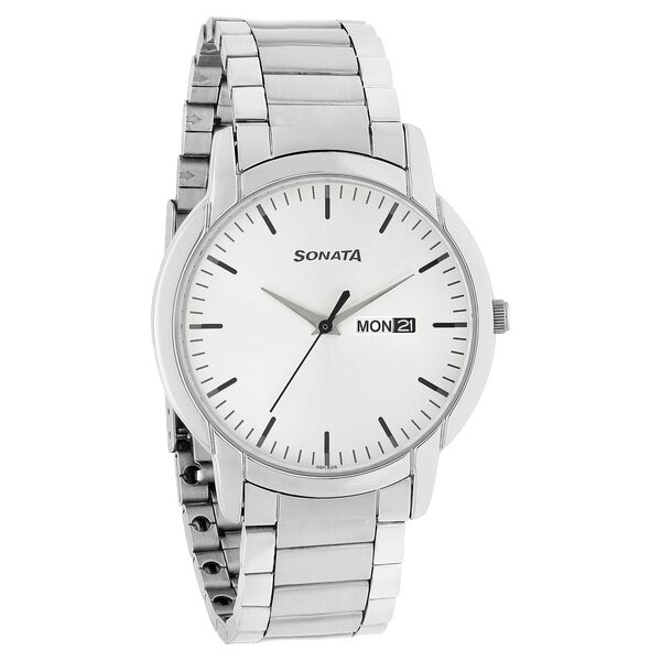 Sonata Quartz Analog with Day and Date Silver Dial Stainless Steel Strap Watch for Men - image number 1