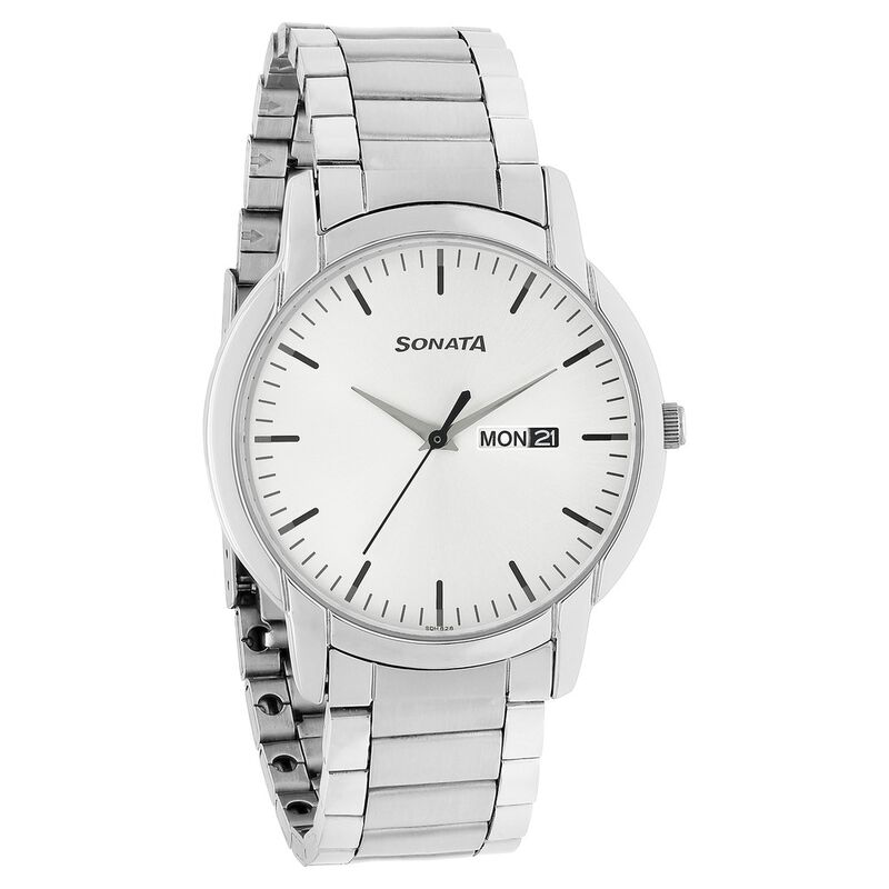 Sonata Quartz Analog with Day and Date Silver Dial Stainless Steel Strap Watch for Men - image number 1