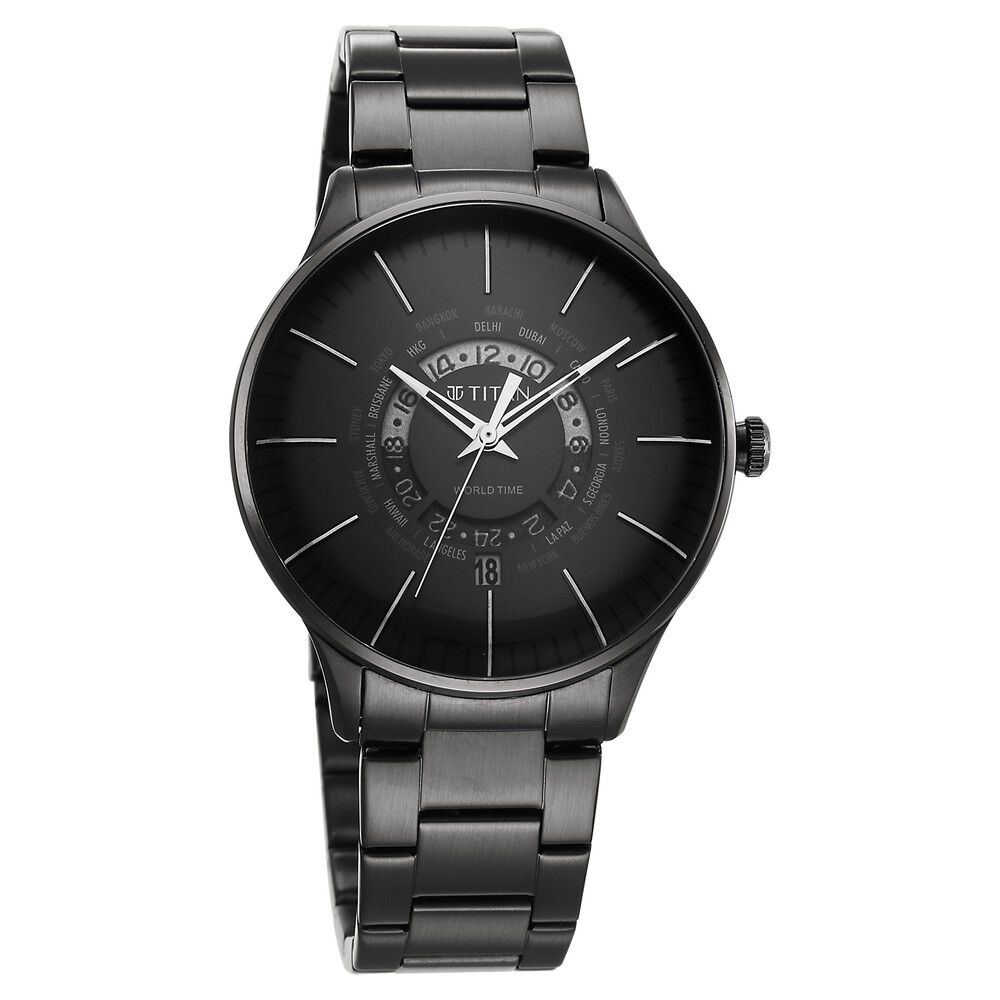 Black metal watches titan discount