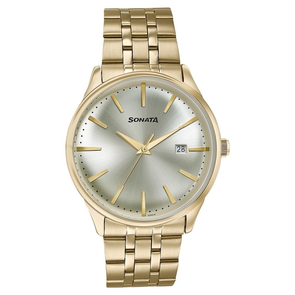 Sonata Wedding Edit Quartz Analog with Date Golden Dial Stainless Steel Strap Watch For Men-picture-26