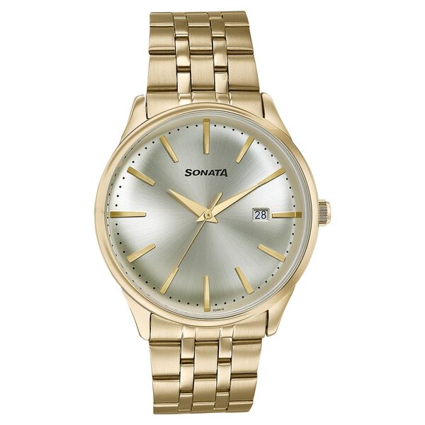 Sonata Wedding Edit Quartz Analog with Date Golden Dial Stainless Steel Strap Watch For Men - image number 0