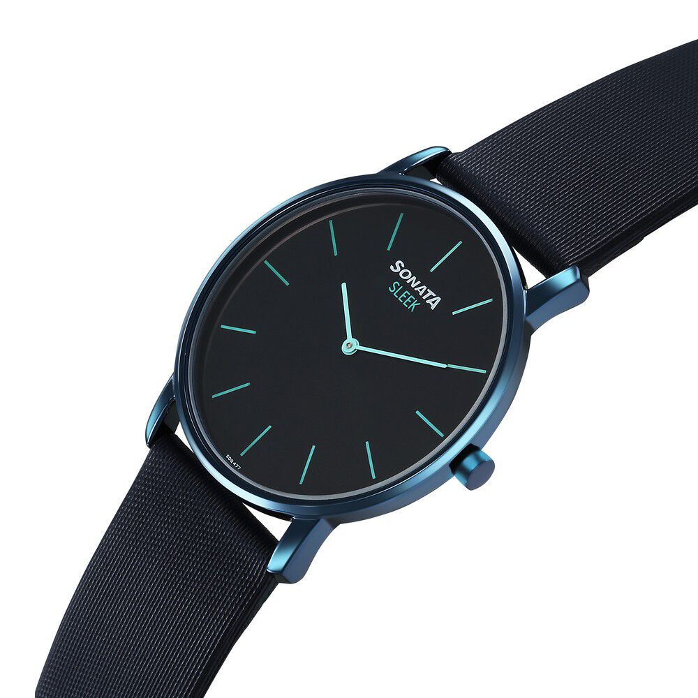 Buy Online Sonata Sleek Quartz Analog Blue Dial Blue Leather Strap