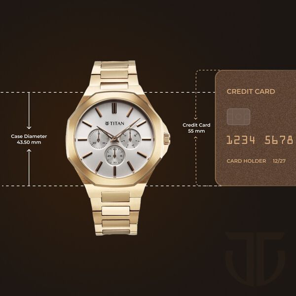 Titan Classic Slim Multifunction Multifunction Silver Dial Carnation Gold Stainless Steel Strap Watch For Men - image number 2