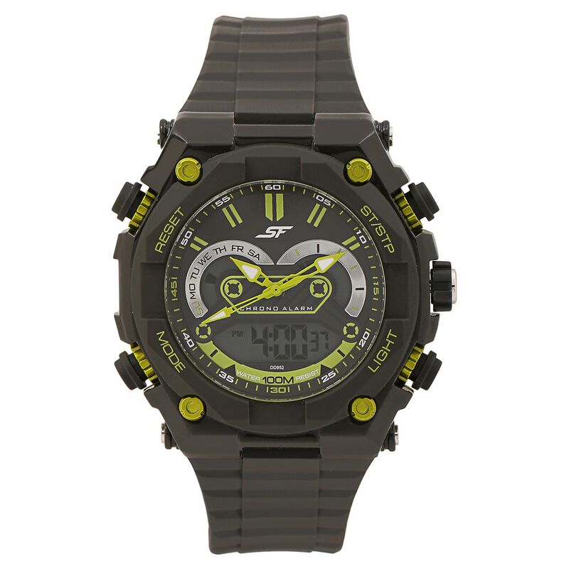 SF Quartz Analog Digital Grey Dial Plastic Strap Watch for Men