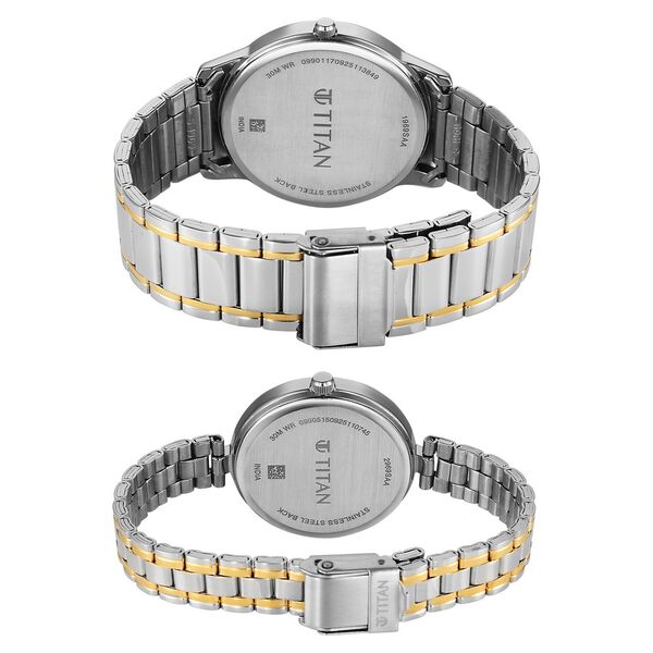 Titan Bandhan Eternal Pair Analog with Silver Dial Dual Tone Stainless Steel Strap Watch for Couples - image number 4