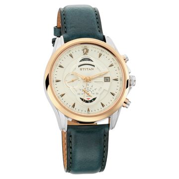 Titan Maritime White Dial Chronograph Leather Strap Watch for Men