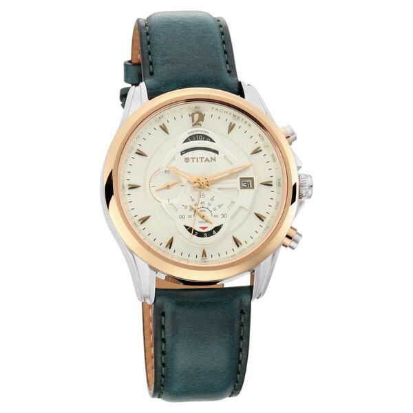 Titan Maritime White Dial Chronograph Leather Strap Watch for Men - image number 0