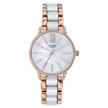 Sonata Poze Quartz Analog White Dial Metal Strap Watch For Women