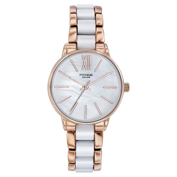 Sonata Poze Quartz Analog White Dial Metal Strap Watch For Women - image number 1