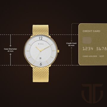 Titan - Black and Gold Collection - Quartz Analog with Date White Dial Golden Stainless Steel Strap Watch for Men