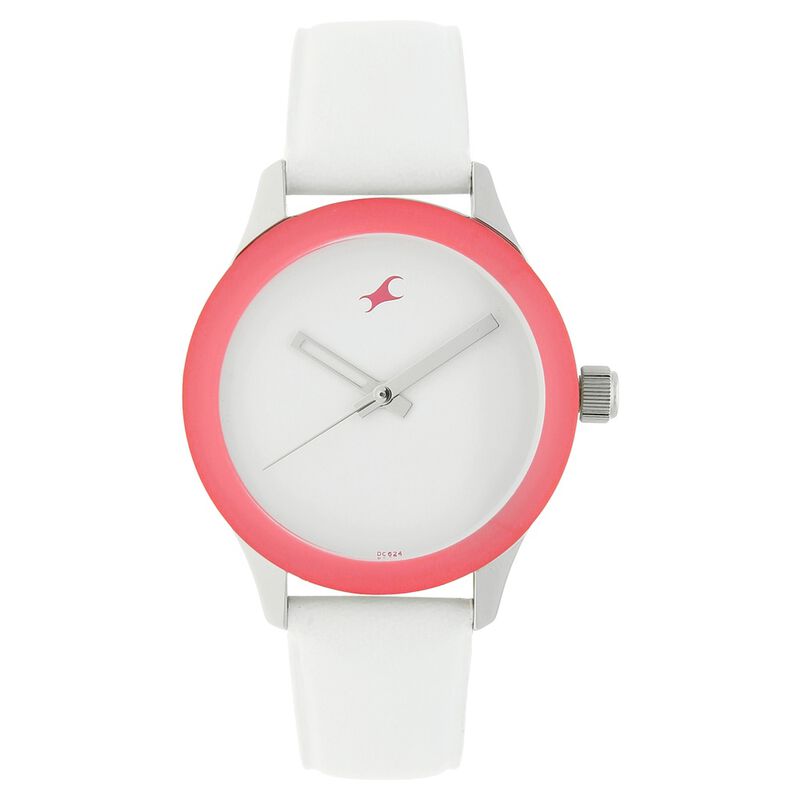 Fastrack Quartz Analog White Dial Leather Strap Watch for Girls